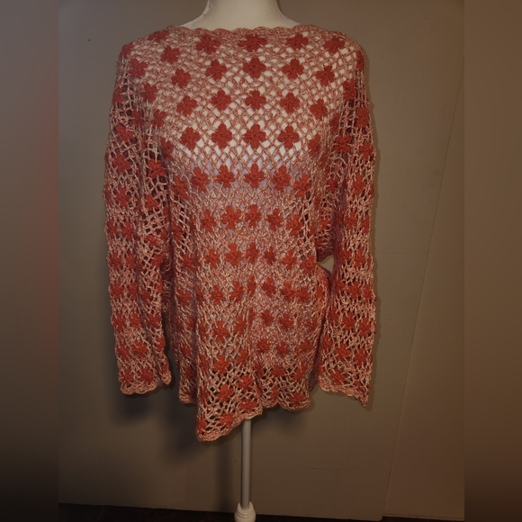 Orange Pink White Floral Crochet Sweater Top Vest Y2k Festival Cottagecore EUC - Picture 1 of 6